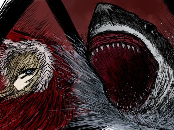 Red Hood attacked by a shark